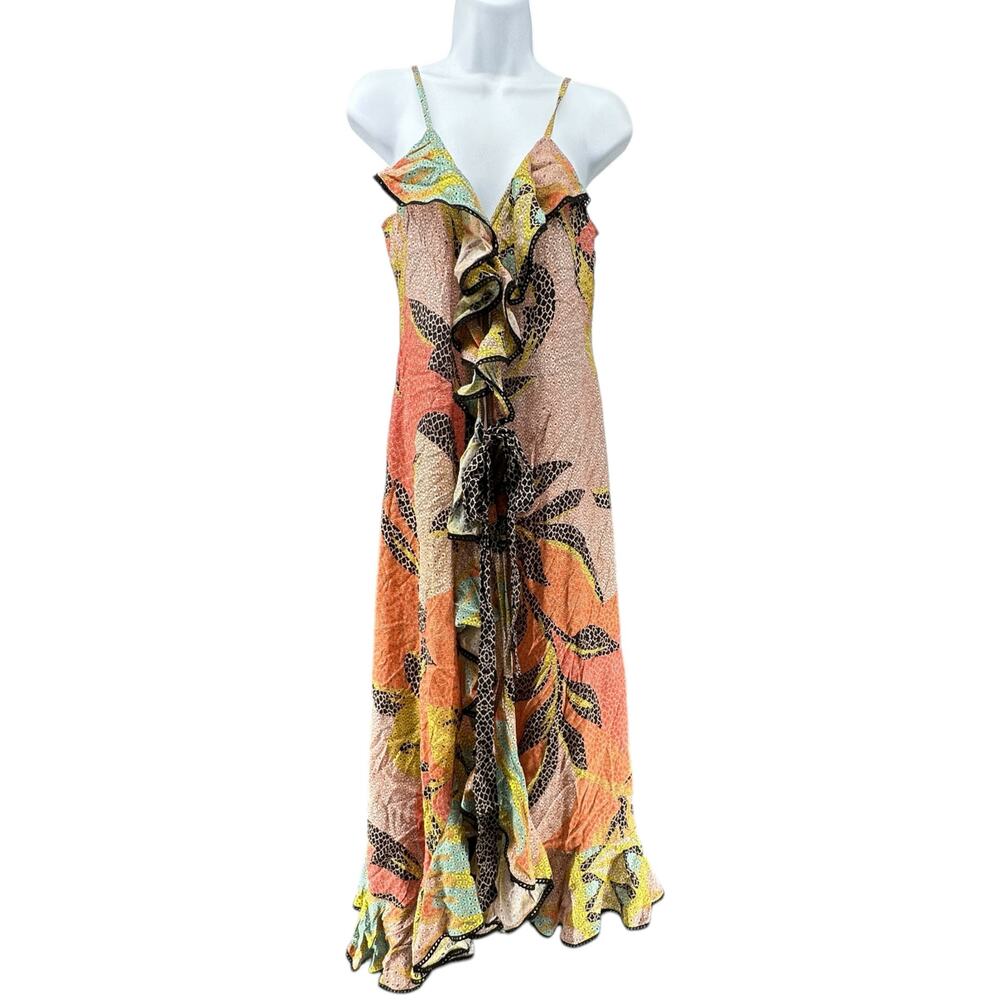 Anthropologie x Bhanuni Jyoti Floral Ruffle Duster Coverup Maxi Open Dress XS 0